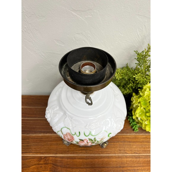 Vintage Hurricane 3-way Milk Glass Globe Floral Gone with the Wind Lamp Base - Picture 4 of 8